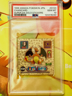 PSA 10 1999 Amada Pokemon Japanese #D124 Charizard GOLD Super DX Gold Stickers - Image 1