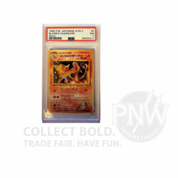 1999 POKEMON JPN GYM 2 # 6 BLAINE'S CHARIZARD HOLO PSA 7 Half Swirl - Image 1