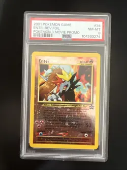 Entei Reverse Holo PSA 8 NM-MT 2001 Pokemon 3 Movie Promo #34 WOTC - Image 1