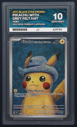 ACE 10 PIKACHU GREY FELT HAT SVP085 VAN GOGH PROMO POKEMON CARD - Image 1