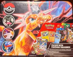 Charizard Tin Packed with Pokemon TREASURES! 3 FOIL CARDS, 6 BOOSTER PACKS +MORE - Image 2