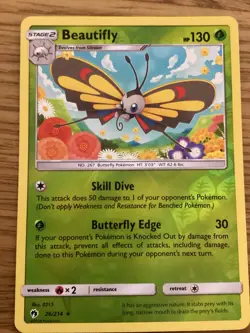 Beautifly Pokemon Card 26/214 Reverse Holo- Used -Sun & Moon-Lost Thunder - BSR - Image 1