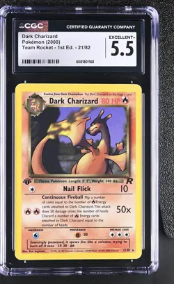 CGC 5.5 Dark Charizard 2000 Team Rocket 1st Edition 21/82 Pokemon Card - Image 1