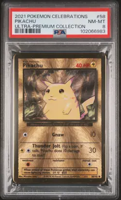 PSA 8 Pikachu Gold Metal Pokemon 2021 Celebrations Ultra Premium Collection UPC - Image 1