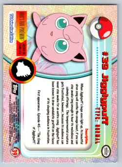 Pokemon Topps TV Animation Series: Jigglypuff Holo Base #39 Black Label LP! - Image 2