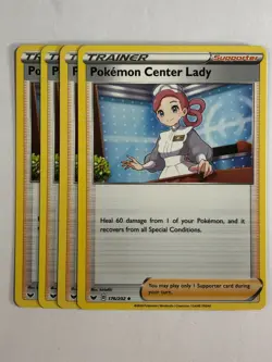 Pokemon TCG Sword & Shield Base 4x Playset Pokemon Center Lady 176/202 NM - Image 1