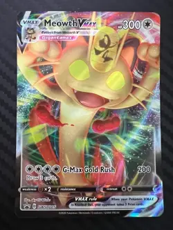 Pokemon TCG Sword & Shield Black Star Promo Holo Card Meowth VMAX SWSH005 VLP - Image 1
