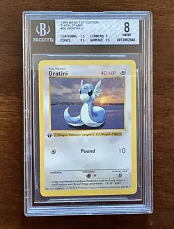 1999 Pokemon Dratini Base Set 1st Edition Holo Rare 026/102 BGS 8 - Image 1
