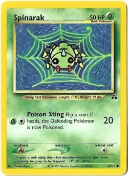 Spinarak 64/75 Neo Discovery Pokemon Card LP - Image 1