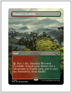 1x Wooded Foothills, Borderless Art, Magic the Gathering MTG NM - Image 1