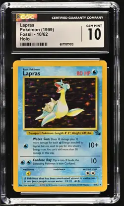 CGC 10 GEM MINT Lapras 1999 Fossil 10/62 Holo Pokemon Card - Image 1