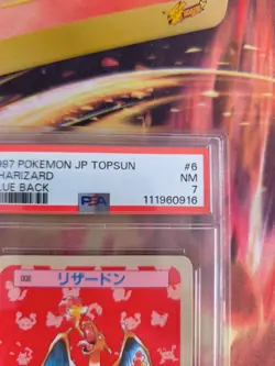 Pokemon Card Charizard Glurak Topsun Blue Back Bandai 1995 Vintage Japan PSA 7 - Image 4
