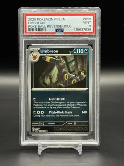 2025 POKEMON PRE EN-PRISMATIC EVOLUTIONS MASTER BALL REVERSE HOLO UMBREON PSA 9 - Image 1