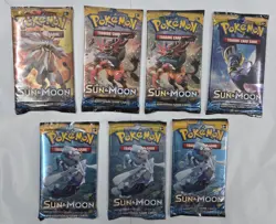 7x Sun & Moon Base Set Booster Packs Pokemon TCG Sealed (Came Out Tag Team Tins) - Image 1