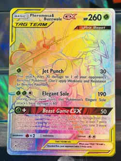 Pokemon Unbroken Bonds Full Art Rainbow Pheromosa & Buzzwole GX Card 215/214 AQ3 - Image 1