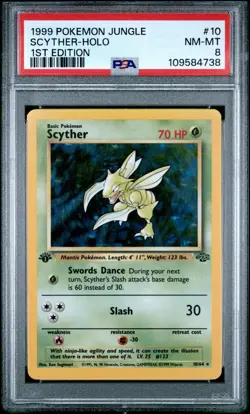 1999 POKEMON JUNGLE 1ST ED #10 SCYTHER-HOLO PSA 8 #10 - Image 1