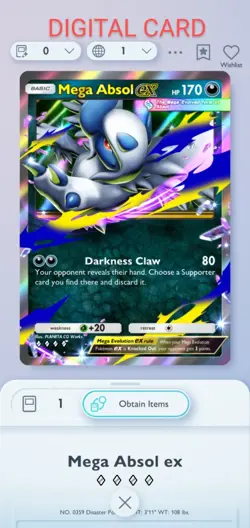 Mega Absol EX Pokemon Pocket Mobile Game Mega Rising Set ????Rare Card For Trade - Image 1