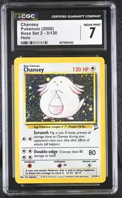 CGC 7 Chansey 2000 Base Set 2 3/130 Holo Pokemon Card - Image 1
