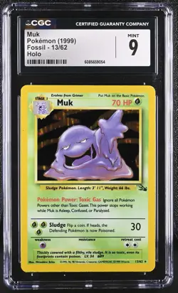 CGC 9 MINT Muk 1999 Fossil 13/62 Holo Pokemon Card - Image 1