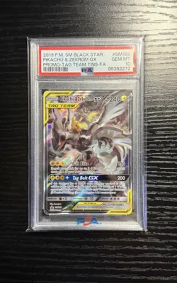 Pokemon 2019 SM Black Star Pikachu & Zekrom GX Promo Tag Full Art #168 PSA 10 - Image 1