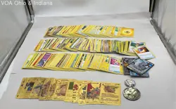 Bulk Lot Of Pokemon Cards Including Gold Foil Various Years + 2 Coins - Image 1