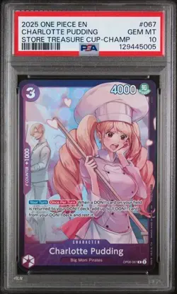 One Piece Card Game Charlotte Pudding OP08-067 Store Treasure Cup Winner PSA 10 - Image 1