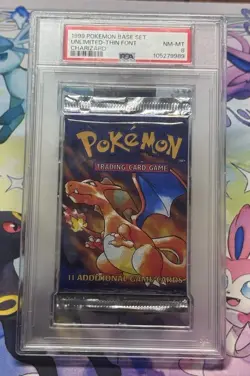1999 Pokemon Base Set Booster Pack Charizard, Sealed, PSA 8 NM-MT - Image 1