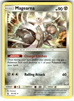 Magearna SM - Ultra Prism #91/156 NON-HOLO Rare Pokemon Card LP - Image 1