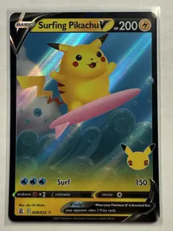 Pokemon Pikachu TCG Surfing v Celebrations Holo Ultra Rare Card 008/025 - Image 1