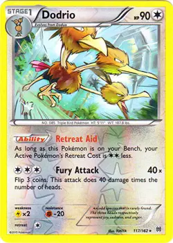 Pokemon - Dodrio - 117/162 - Rare - Reverse Holo - XY - BREAKthrough - NM - Image 1