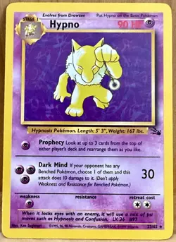 Hypno Pokemon TCG Fossil Set Unlimited 23/62 Rare Non-Holo LP - Image 1