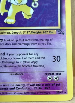 Hypno Pokemon TCG Fossil Set Unlimited 23/62 Rare Non-Holo LP - Image 3