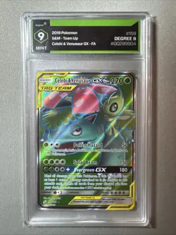 2019 Pokemon S&M Team Up Celebi & Venusaur GX Full Art 159/181 Degree Graded 9 - Image 1