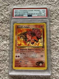 2001 Pokemon Promo Brock's Vulpix W Wizards Gold Stamp PSA 6 EX-MT - Image 1