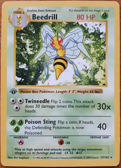 Pokemon TCG Beedrill #17 Base Set 1st Edition Very Good Condition - Image 1