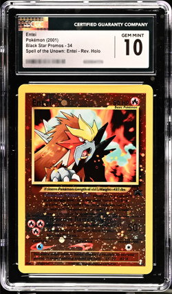 CGC 10 GEM MINT Entei 2001 Black Star Movie Promo 34 Reverse Holo Pokemon Card - Image 1