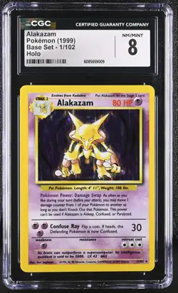 CGC 8 Alakazam 1999 Base Set 1/102 Holo Pokemon Card - Image 1