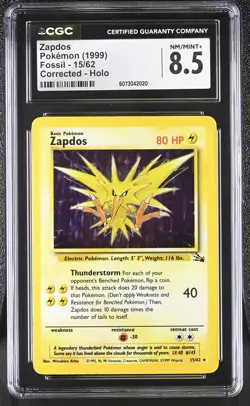 CGC 8.5 Zapdos 1999 Fossil 15/62 Holo Pokemon Card - Image 1