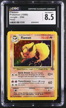 CGC 8.5 Flareon 1999 Jungle 3/64 Holo Pokemon Card - Image 1