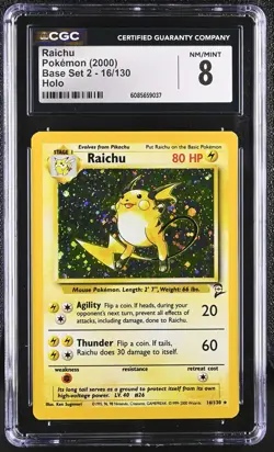 CGC 8 Raichu 2000 Base Set 2 16/130 Holo Pokemon Card - Image 1