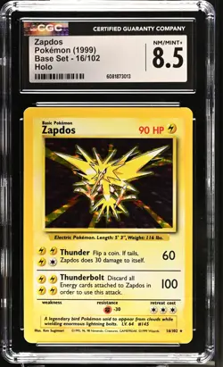 CGC 8.5 Zapdos 1999 Base Set 16/102 Holo Pokemon Card - Image 1