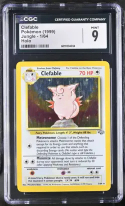 CGC 9 MINT Clefable 1999 Jungle 1/64 Holo Pokemon Card - Image 1