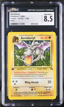 CGC 8.5 Aerodactyl 1999 Fossil 1/62 Holo Pokemon Card - Image 1