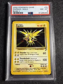 2000 Pokemon Base Set 2 Zapdos 20/130 English Holo Rare 20/130 PSA 8 NM/MT - Image 1