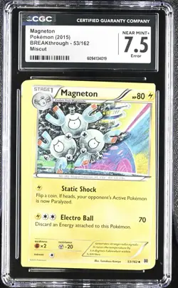 2015 Pokemon XY Breakthrough Base Magneton CGC 7.5 Error Miscut - Image 1