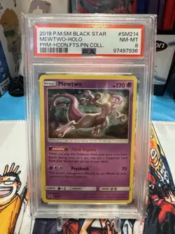 Pokemon Mewtwo-holo P.M. SM BLACK STAR Promo 2019 #SM214 PSA Near Mint 8 - Image 1