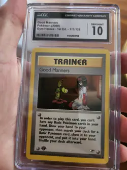 (TOP POP 23) CGC 10 GEM MINT Pokemon 1st Edition Gym Heroes 111/132 Good Manners - Image 2