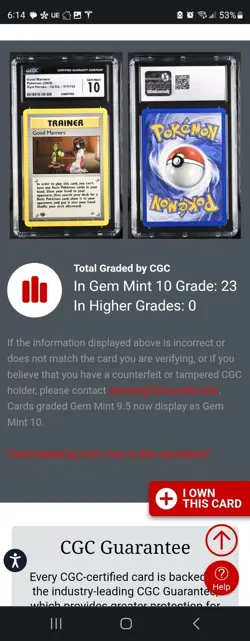 (TOP POP 23) CGC 10 GEM MINT Pokemon 1st Edition Gym Heroes 111/132 Good Manners - Image 4