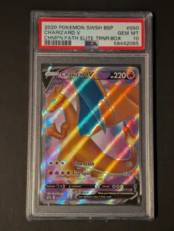2020 POKEMON SWSH Elite Trainer CHAMPIONS PATH CHARIZARD V #050 PSA 10 GEM MINT - Image 1