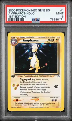 2000 Pokemon Neo Genesis Ampharos 1st Edition Holo Rare #1 PSA 9 Mint - Image 1